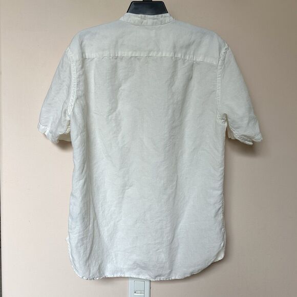 Uniglo Shirt Men’s Lg Short Sleeve Button Up Off white  Preppy - Picture 3 of 7